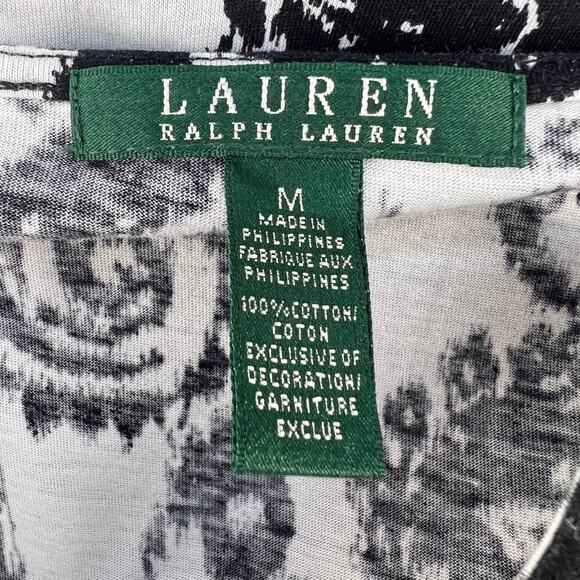 Ralph Lauren Tunic Top Women's Size M Black And White Ikat Pattern 3/4 Sleeve - Picture 8 of 9